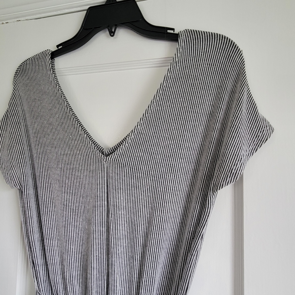 Cotton black and white striped ankle length romper